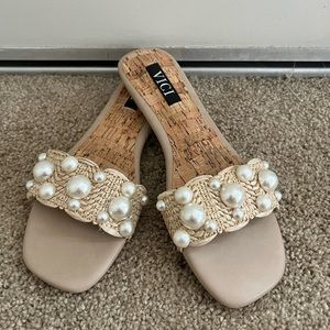 *Like New* Woven Flat Sandals with Pearl Accents